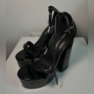 Primrose Black Patent Chunky Strappy Platform High Heels 5 W